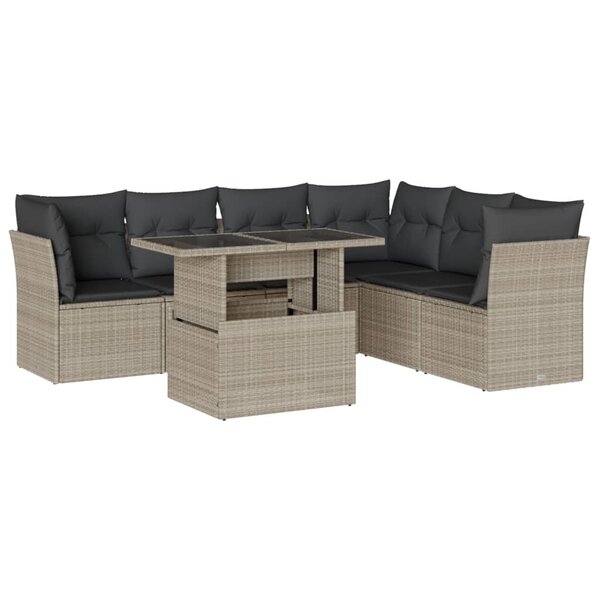 vidaXL Salon de jardin avec coussins 7 Pièces gris clair résine tressée