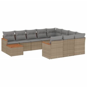 vidaXL Salon de jardin 11 Pièces avec coussins beige résine tressée