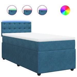 vidaXL Sommier à lattes de lit avec matelas bleu 90x200 cm velours
