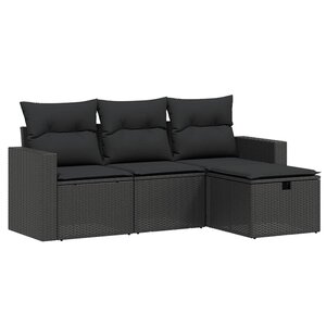 vidaXL Salon de jardin 4 Pièces avec coussins noir résine tressée