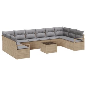 Canapé de jardin 11 pièces vidaXL avec coussins en rotin poly noir
