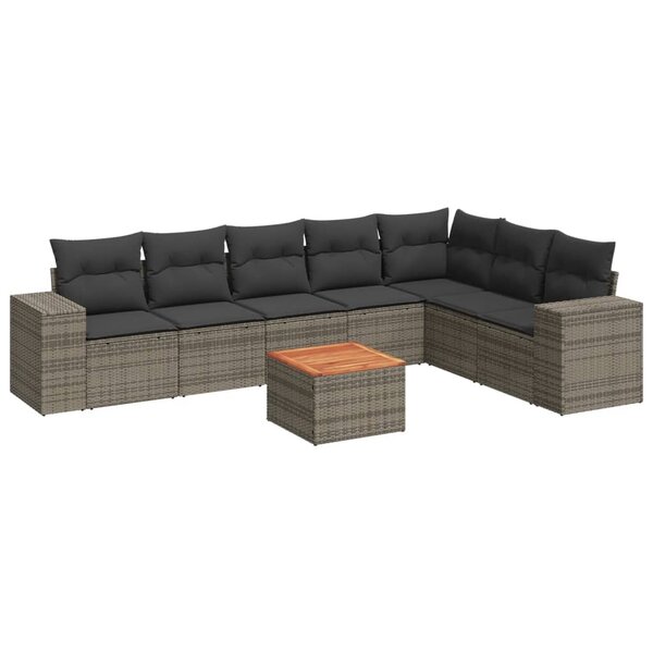 vidaXL Salon de jardin 8 Pièces avec coussins gris résine tressée