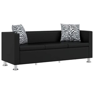 vidaXL Canapé à 3 places cuir artificiel noir