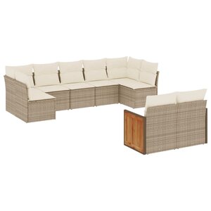 vidaXL Salon de jardin avec coussins 9 Pièces beige résine tressée