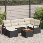 Ensemble de Canapé de Jardin 7 Pièces avec Coussins Noir Rattan Poly Acacia