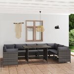 vidaXL Salon de jardin 10 Pièces avec coussins Résine tressée Gris