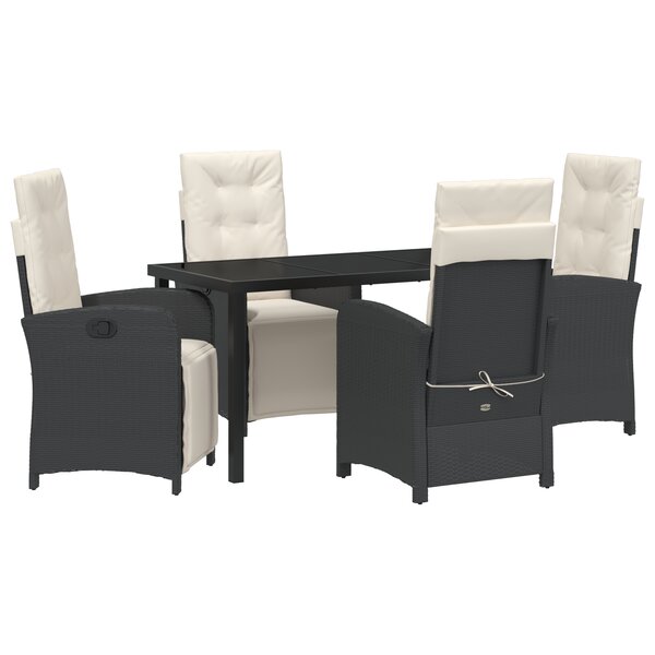 vidaXL Set de jardin 5 pièces   avec coussins en rattan synthétique noir