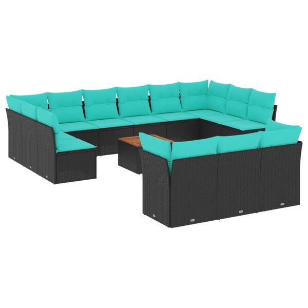 vidaXL Salon de jardin avec coussins 14 Pièces noir résine tressée