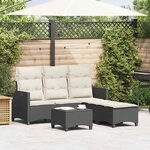 vidaXL Salon de jardin 3 Pièces avec coussins forme L noir résine tressée