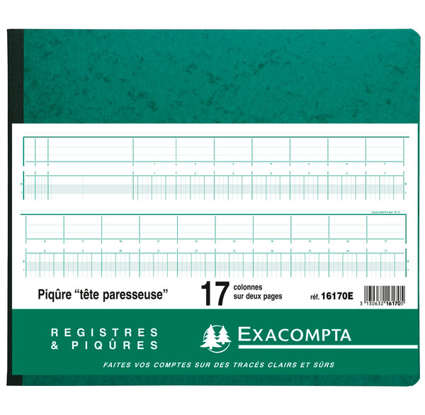 Piqûre 27x32cm à tête paresseuse 17 colonnes sur 2 pages 31 lignes 80 pages EXACOMPTA