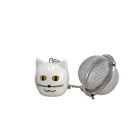 Boule à thé breloque chat blanc 3.5 cm