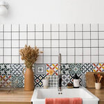 Stickers carrelage 15 x 15 cm - motif floral ochre et gris