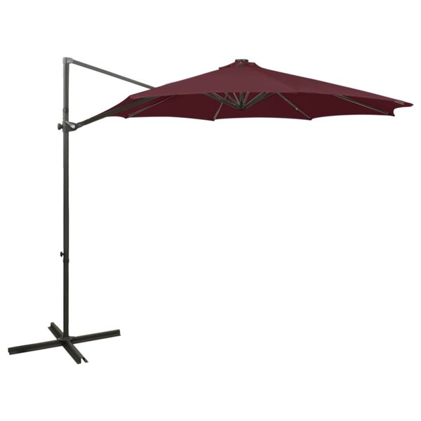 vidaXL Parasol déporté avec mât et lumières LED Rouge bordeaux 300 cm