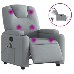vidaXL Fauteuil de massage inclinable électrique gris clair tissu
