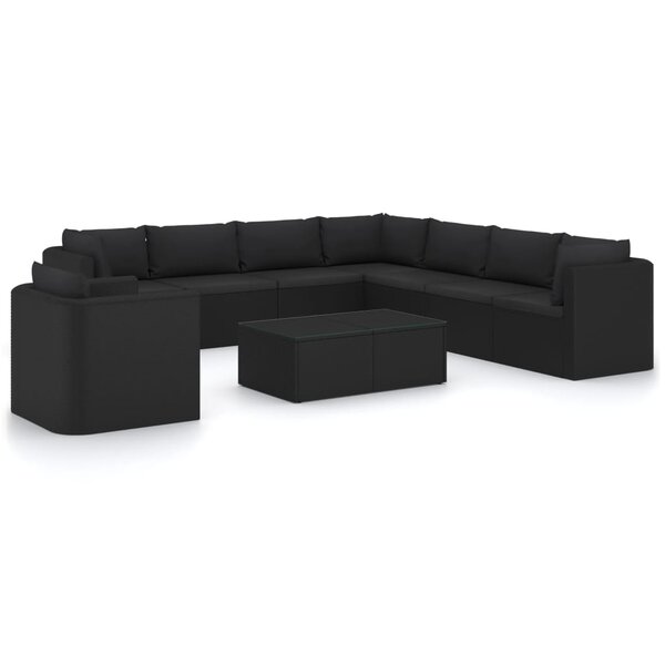 vidaXL Salon de jardin 10 Pièces avec coussins Résine tressée Noir
