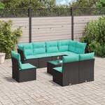 vidaXL Salon de jardin 9 Pièces avec coussins noir résine tressée