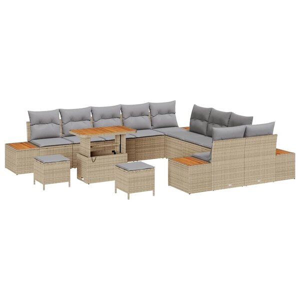 vidaXL Ensemble de canapé de jardin 13 Pièces Beige Poly rotin