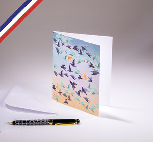 Carte double aurore créée et imprimée en france sur papier certifié pefc - oiseaux