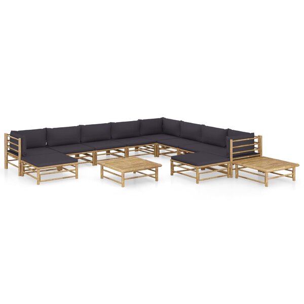 vidaXL Salon de jardin 12 Pièces avec coussins gris foncé bambou