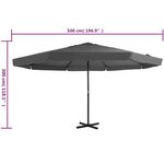 vidaXL Parasol d'extérieur avec mât en aluminium 500 cm anthracite