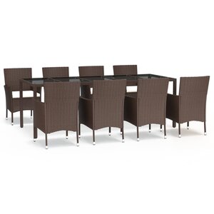 vidaXL Ensemble à manger de jardin et coussins 9 Pièces marron poly rotin