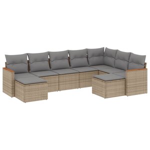 vidaXL Salon de jardin avec coussins 9 Pièces beige résine tressée
