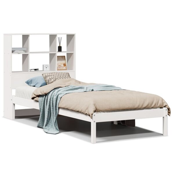 vidaXL Lit bibliothèque sans matelas blanc 90x190cm bois de pin massif