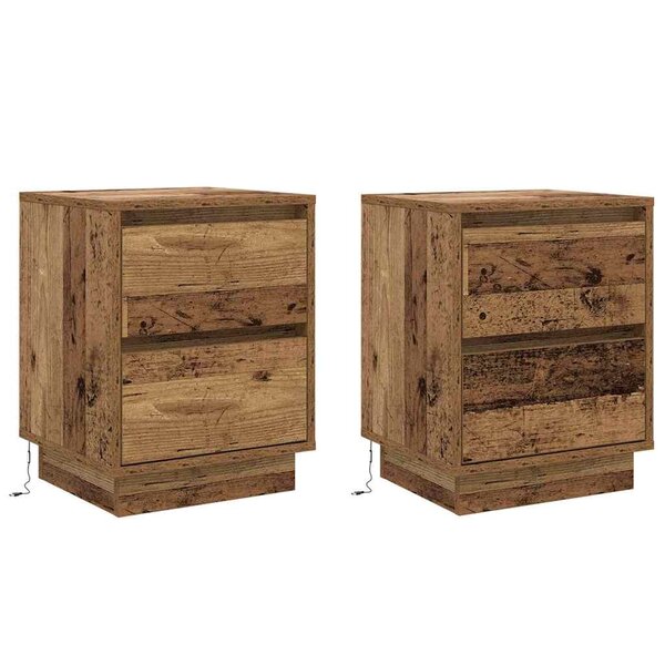 vidaXL Tables de Chevet avec Lumières LED 2 Pièces Bois Vieilli 39x34.5x50 cm