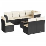 vidaXL Salon de jardin 9 Pièces avec coussins noir résine tressée