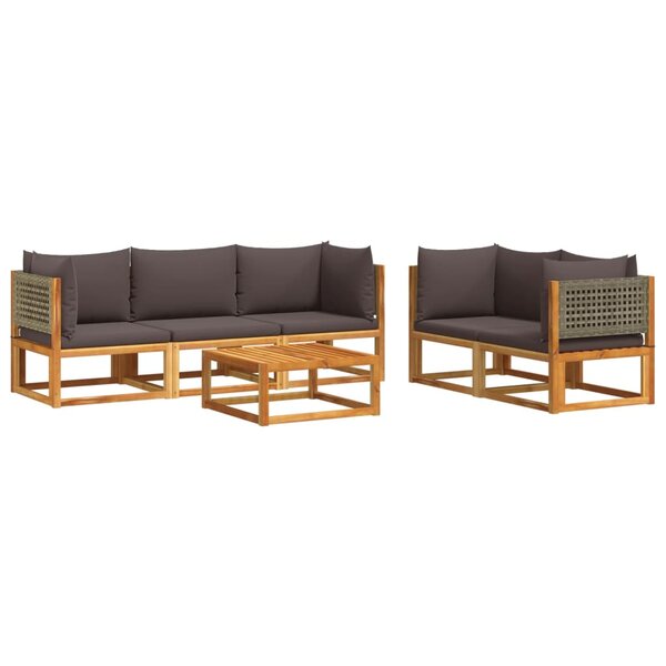 vidaXL Ensemble de canapés de jardin 6 pièces avec coussins en bois d'acacia et rotin