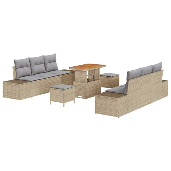 vidaXL Ensemble de canapé de jardin 9 Pièces Beige Poly rotin
