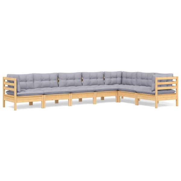vidaXL Salon de jardin 7 Pièces avec coussins gris bois de pin massif