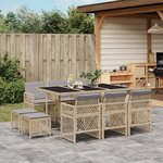 vidaXL Ensemble à manger de jardin et coussins 11 Pièces beige poly rotin