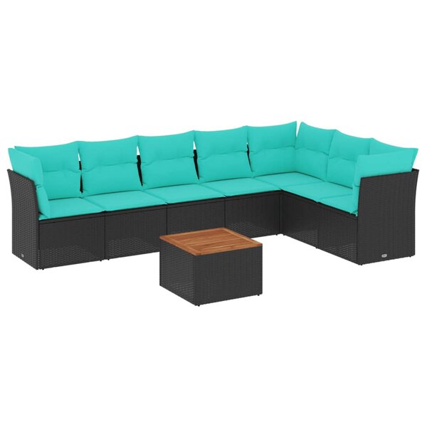 vidaXL Salon de jardin 8 Pièces avec coussins noir résine tressée
