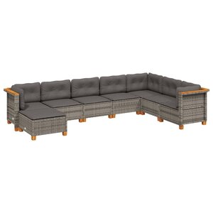 vidaXL Salon de jardin 8 Pièces avec coussins gris résine tressée