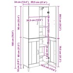vidaXL Haut Armoire Chêne noir 69 5 x 34 x 180 cm Bois d'ingénierie