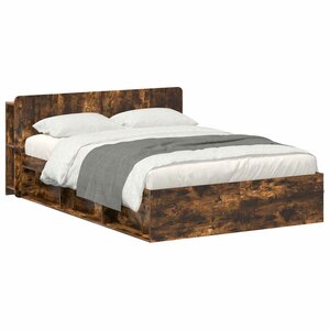 vidaXL Cadre de lit avec rangement Chêne fumé 140 x 190 cm