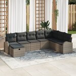vidaXL Ensemble de Canapés de Jardin 8 Pièces avec Coussins Gris en Rotin Poly