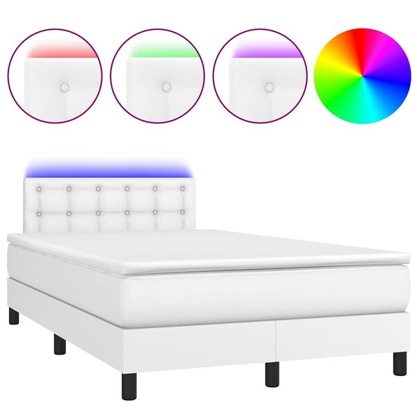 vidaXL Sommier à lattes de lit matelas LED blanc 120x190 cm similicuir
