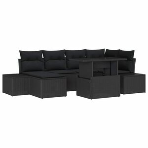 vidaXL Ensemble de canapé de jardin avec coussin 7 Pièces Noir polyrotin
