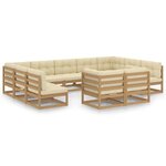 vidaXL Salon de jardin 11 Pièces avec coussins Marron miel Bois de pin