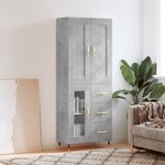 vidaXL Buffet haut Gris béton 69 5x34x180 cm Bois d'ingénierie