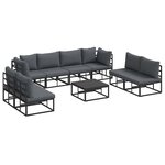 vidaXL Ensemble de canapé de jardin avec coussin 9 Pièces Noir Aluminium