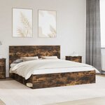vidaXL Cadre de lit Chêne fumé 200 x 200 cm Bois de pin massif