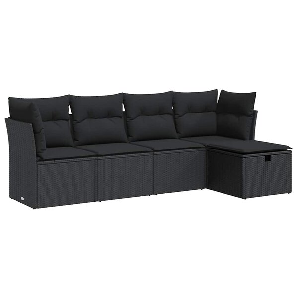 vidaXL Salon de jardin 5 Pièces avec coussins noir résine tressée