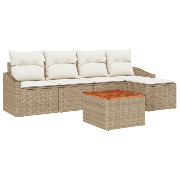 vidaXL Ensemble de canapés de jardin 6 pièces avec des coussins en rotin synthétique beige et en acacia