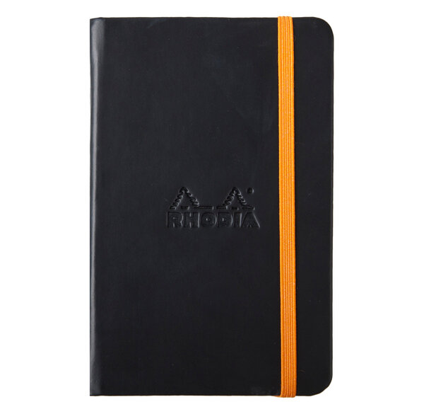 Carnet RHODIArama 9x14cm 192 pages unies. Couverture rembordée noire RHODIA