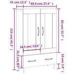 vidaXL Buffet haut gris béton 69 5x31x115 cm bois d'ingénierie