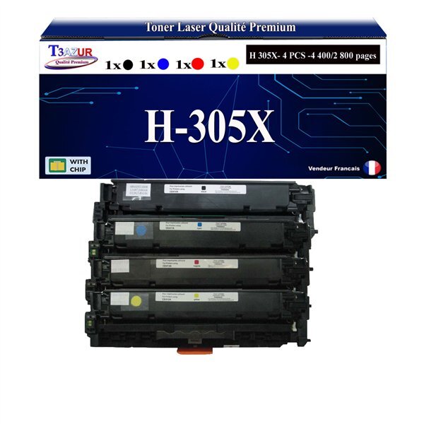 T3AZUR -4x Toners compatibles avec CE410X CE411A CE412A CE413A 305X pour HP Laserjet Pro 400 color M451DN M451DW M451NW M475DN M475DW