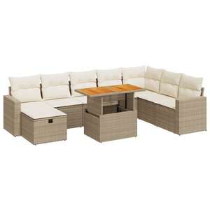 vidaXL Salon de jardin avec coussins 9 Pièces beige résine tressée acacia